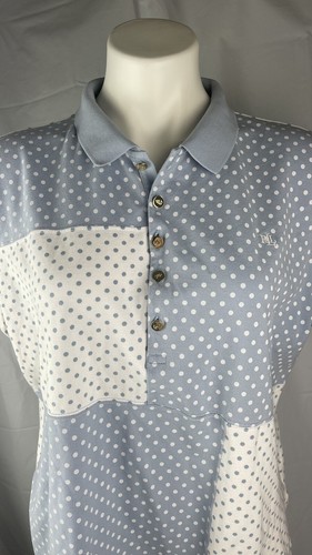Lauren Ralph Lauren T Shirt Collard Polka Dots Blue White Size XXL - Picture 2 of 8