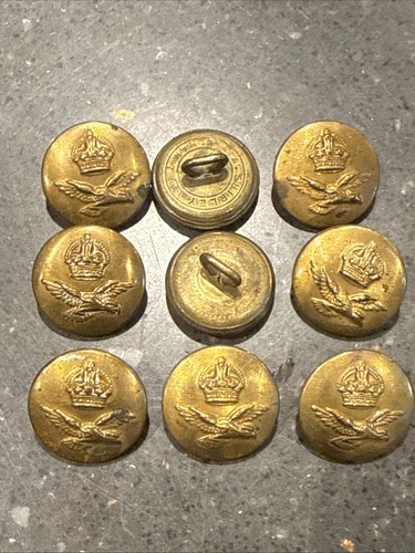9 Brass RAF Royal Air Force 'King's Crown' Uniform Buttons - Buttons Ltd B'ham - Picture 3 of 23