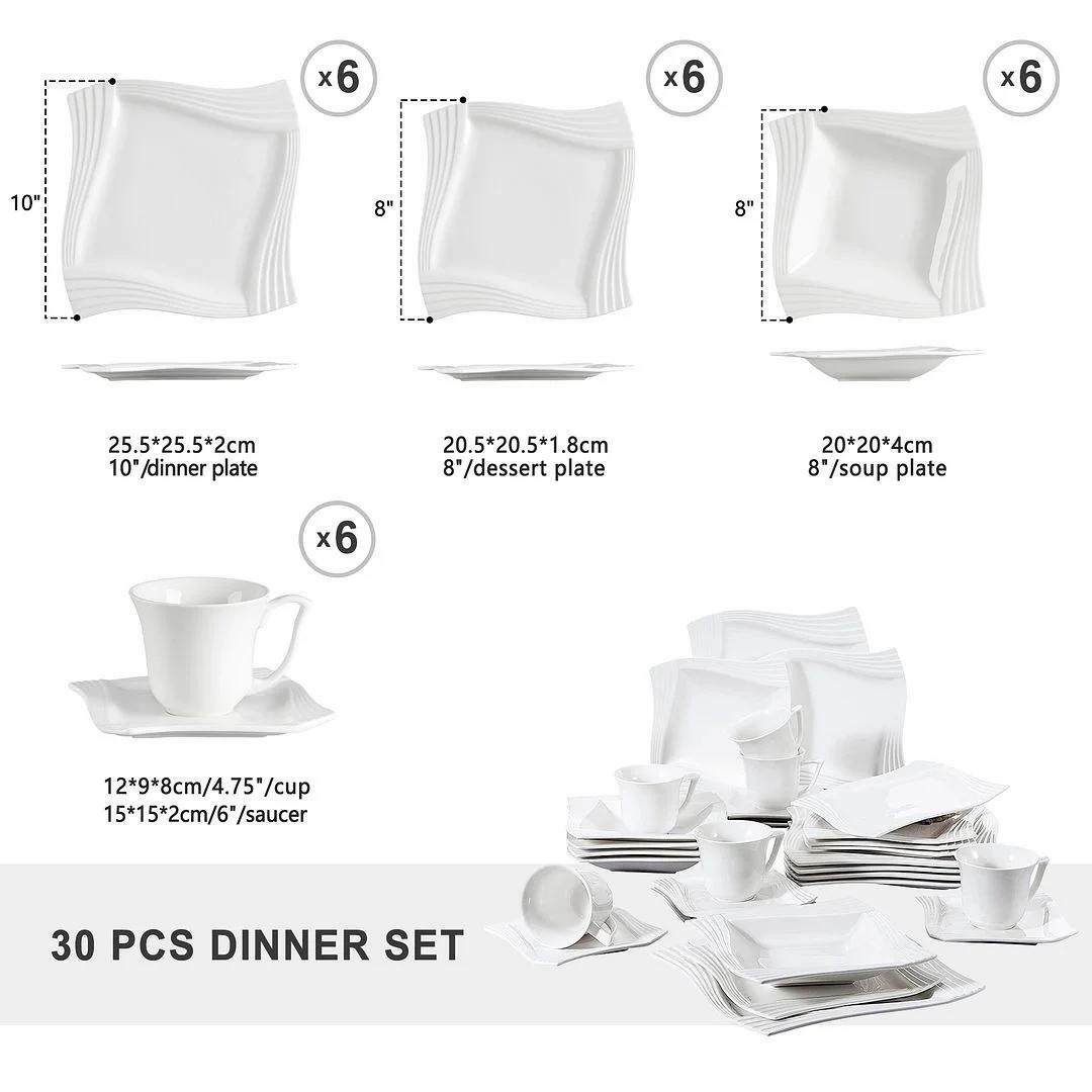 MALACASA Amparo 30-Piece Ivory White Porcelain Dinnerware Set
