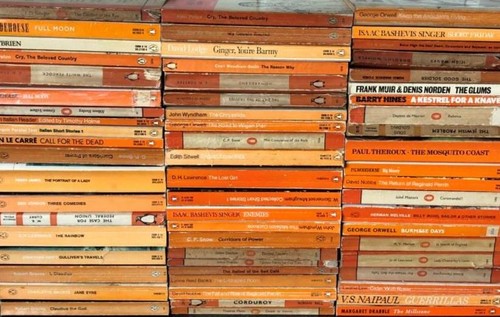 5x MIXED ORANGE PENGUIN BOOKS VINTAGE NOSTALGIC LITERATURE FOR DISPLAY DECOR LOT