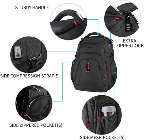 Mochila de viaje para portátil de 17,3 pulgadas, mochila para computadora XL con - Foto 4 di 12