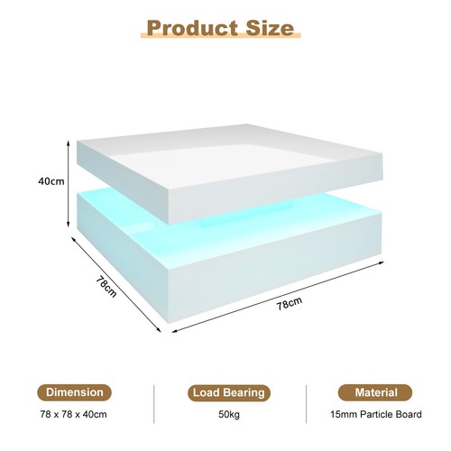 Coffee Table with LED Light, High-Gloss White With Storage Living Room Furniture - Picture 8 of 12