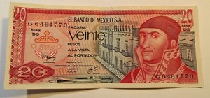 El-Banco-De-Mexico-SA-20-Pesos-Pacara-Veinte-8-JULY-1977-Bank-Note-LOT-MC108
