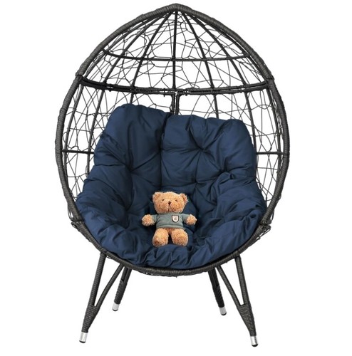 Indoor Outdoor Lounger Egg Chair Egg Oversized Steel Frame Basket Rattan Chair - Picture 7 of 10