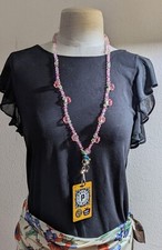 Beaded Lanyard ID Badge Holder Necklace Pink Rose Transparent 36"
