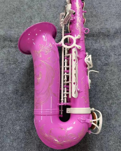beautiful Pink Alto Saxophone Matte white Key Sax hand engraved bell FREE Ship - Picture 2 of 4