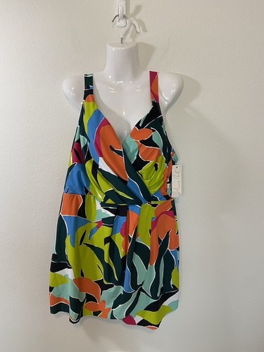Anne Cole One Piece Swimsuit Dress 22W Multicolor Womens Monokini Front Cutout - Picture 2 of 12