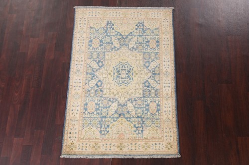 Traditional Exquisite Chobi Peshawar Pakistani Wool Rug Foyer 3x5 ft Blue Carpet - Picture 2 of 19