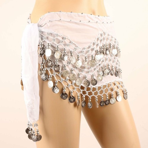 Sliver Coin Beaded Belly Dance Hip Scarf Tassel Waist Chain Dancewear Halloween - Picture 22 of 26