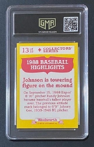 RANDY JOHNSON 1989 Topps WW Rookie GMA 10 GEM - Factory Set Card SMR 100 - Picture 2 of 2