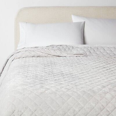 Threshold Velvet Quilt Diamond Stitch Lightweight OEKO-TEX, Light Gray, King - Picture 1 of 2