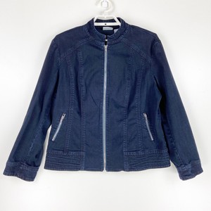 Download Chicos Platinum Womens Jean Jacket Blue Zip Up Pockets Stretch Mock Neck XL 3 | eBay