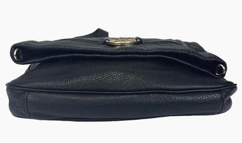 TORY BURCH Amanda Pebbled Leather Foldover Crossbody Bag Medium Black Messenger - Picture 8 of 12