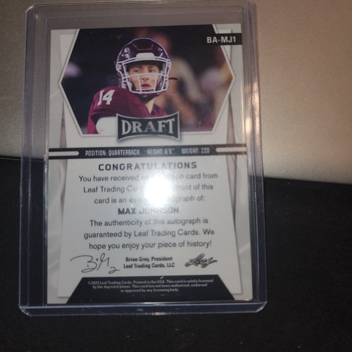 2022 LEAF DRAFT RED BORDER BA-MJ1 MAX JOHNSON ARC AUTO /50 - NC TARHEELS - Picture 2 of 3