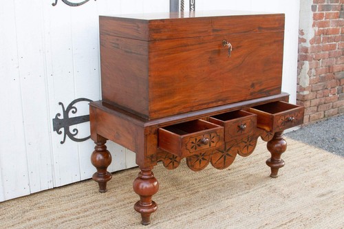 Antique Dutch Colonial Campaign Trunk on Stand - Picture 13 of 17