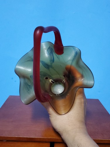 RARE VINTAGE TIFFIN GLASS SATIN HAND BLOWNED 10.5" TALL RED GOLDEN BROWN & BLACK - Foto 4 di 7
