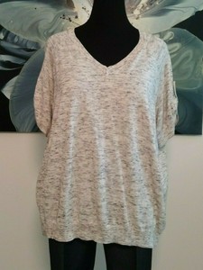 TALBOTS-SWEATER-SZ-2X-PLUS-GRAY-VARIAGATED-V-NECK-RAGLAN-SLEEVE-BUTTON-TABS