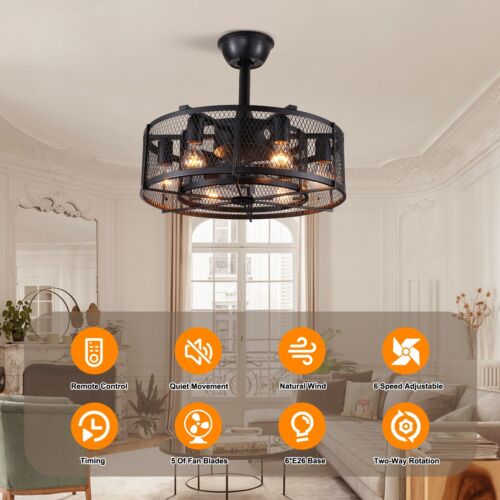 20'' Caged Ceiling Fan Light Remote Control 6-Light Chandelier Ceiling Fixtures - Picture 3 of 9