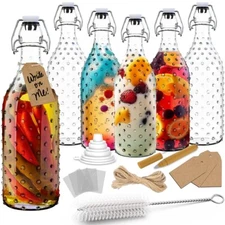 Nevlers 17 oz Dotted Swing Top Bottles (Pack of 6) | Includes Funnel, Brush, Tag