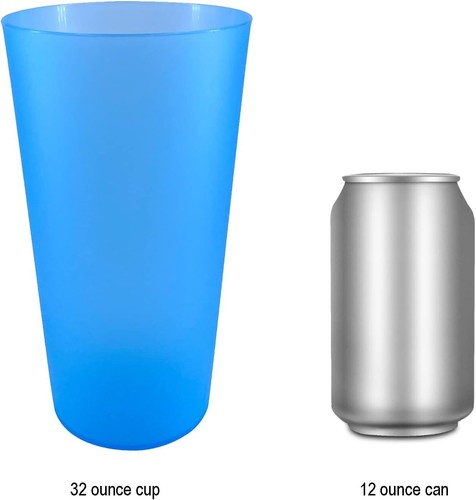 Large Plastic Cups 32 Oz -Reusable Big Drinking Cup Set 12 -BPA Free Dishwasher - Picture 7 of 11