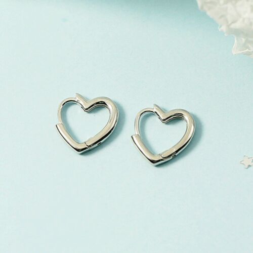 Shiny 925 Sterling Silver Love Heart Hoop Circle Huggie Earrings Women Girl Gift - Picture 3 of 10