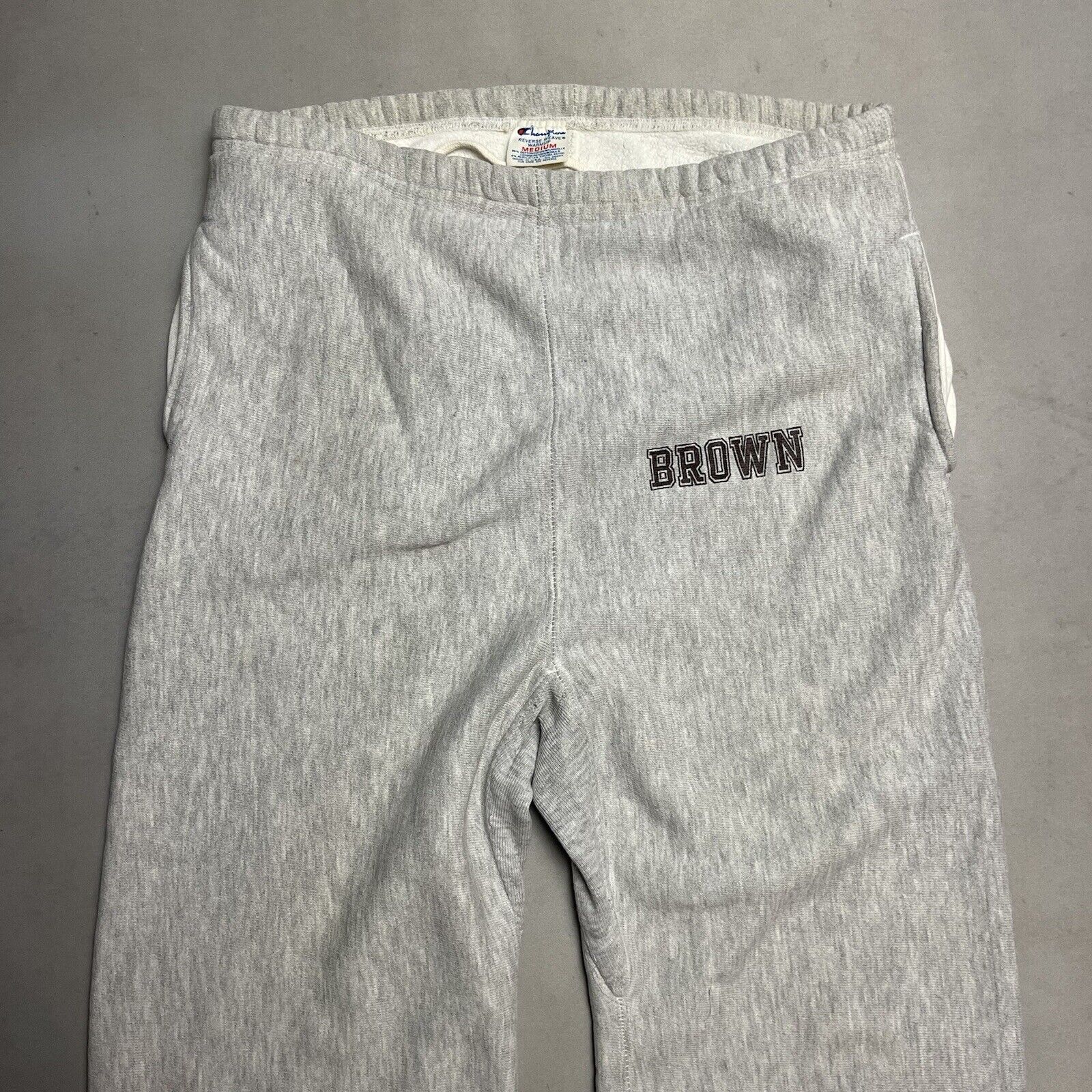 Vintage Champion Brown University Reverse Weave Warmup Sweatpants Gusset Pockets