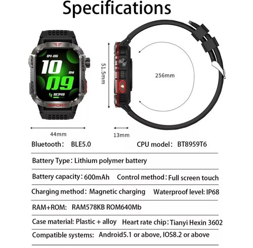 LED Taschenlampe SmartWatches HT29 600mAh Luftdruck Gesundheit Silikon + Metal - Bild 5 von 19