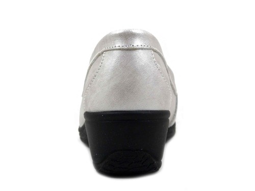 Mocassini Donna Argento 40 Pelle Zeppa Bassa Pianta Larga STILEDIVITA - Picture 4 of 5