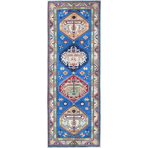 2'9"x8'2" Bayern Blue Kazak Hand Knotted Soft Wool Runner Oriental Rug R461 - Picture 1 of 7