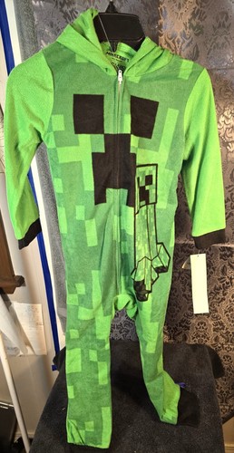 MineCraft-Boy's Green 1 pc front zip pajamas size XS(4/5) - Picture 1 of 8