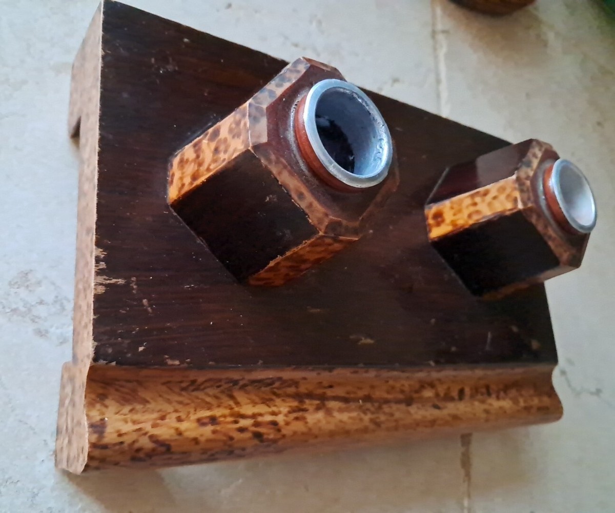 2 Encriers Anciens Style Art Déco - Bouchon En Bois - Occasion - Objets De Bureau Vintage