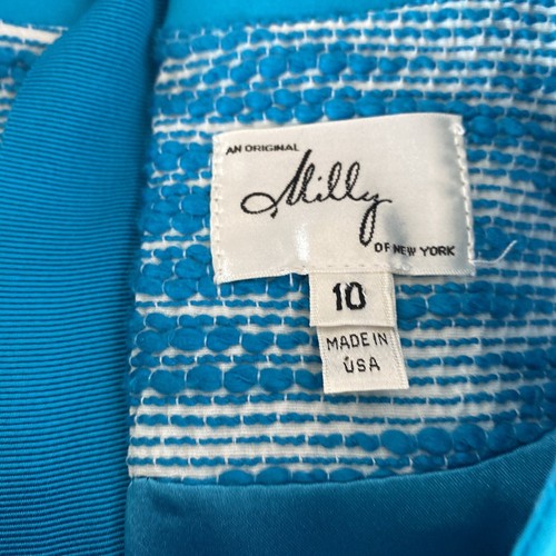 Milly of New York Dress 10 Turquoise Blue White Sleeveless Shift Exposed Zipper - Picture 8 of 9