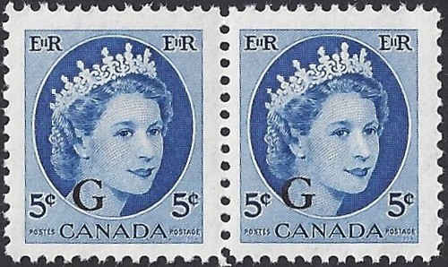 Canada #O44 Pair "QUEEN ELIZABETH II" Brand New 1953 Overprint G Issue