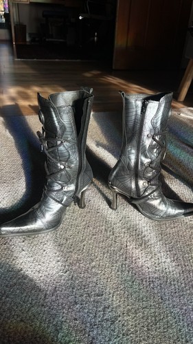 NEW ROCK Leather Malicia Grey Spider Web Buckle Goth Vamp Steampunk Boots 5 / 38 - Picture 4 of 9