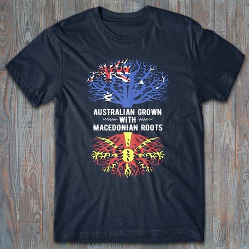 Cool T-shirt - AUSTRALIAN GROWN WITH MACEDONIAN ROOTS cool gift Macedonia - Picture 4 of 5