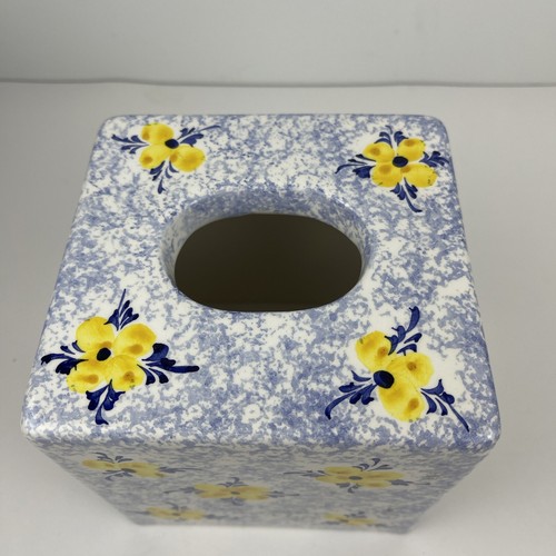 Vestal Alcobaca Portugal Pottery Blue Sponge ware Yellow FlowerTissue Box Cover - Bild 10 von 10
