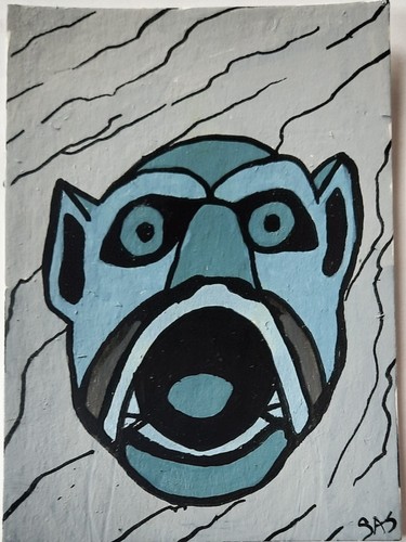 ACEO Kunstkarte Original, Gargoyle, Acryltitelt, signiert Outsider Art, Brut Art - Bild 5 von 5
