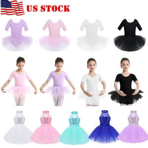 US-Kids-Girls-Lyrical-Ballet-Dance-Leotard-Dress-Tutu-Skirt-Gymnastics-Dancewear