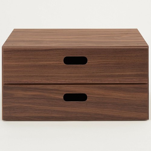 MUJI STACKABLE WOOD CHEST 2 RECTANGULAR DRAWERS WALNUT 14 x 7 x 11 in FedEx - Picture 4 of 8