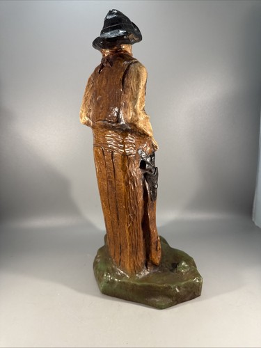 VTG Michael Garman Sculpture Bronzetone Gazing Cowboy In Chaps Pistol On Fence - Picture 7 of 24