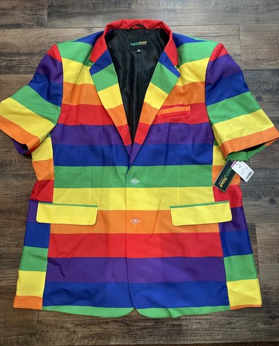 Happy hour by Tipsyelves Men’s XXL Striped rainbow suit dress jacket 2XL