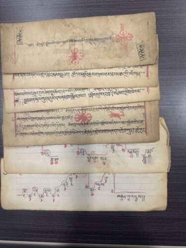 ANTIKE MONGOLISCHE TIBETISCHE BUDDHISTISCHE HANDSCHRIFTLICHE HANDSCHRIFTLICHE HANDSCHRIFT BLÄTTER MIT STEMPEL