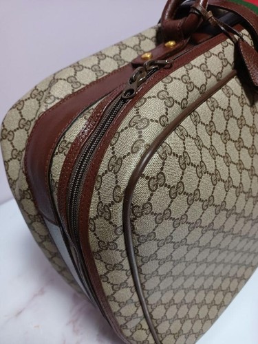 Gucci Travel Trunk Luggage Bag Shelly Line GG Monogram Vintage PVC Leather Beige - Picture 8 of 20