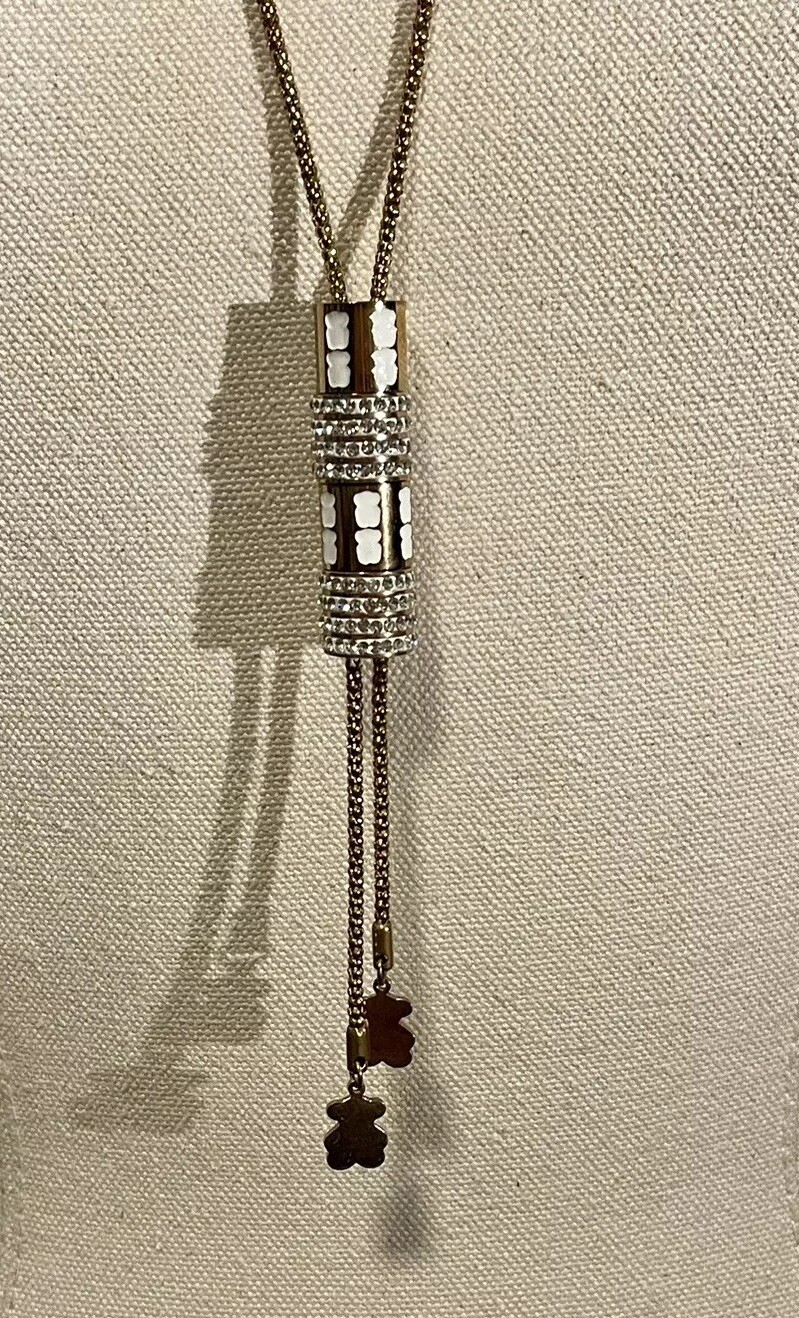 Collar cuerda Tous Sweet Dolls forma osos tono dorado pavé 4 barriles dijes 36" Y