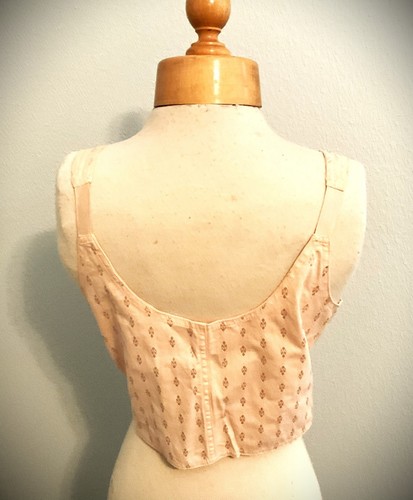 Vtg CAMISOLE/CORSET Peach/PInk Front Opening Patterned Cotton Sz40 - Picture 3 of 11