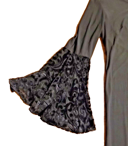 R & M Richards Damen 14 schwarz Stretch Kleid Samt Ausbrenner Glockenärmel T 23 - Bild 5 von 8