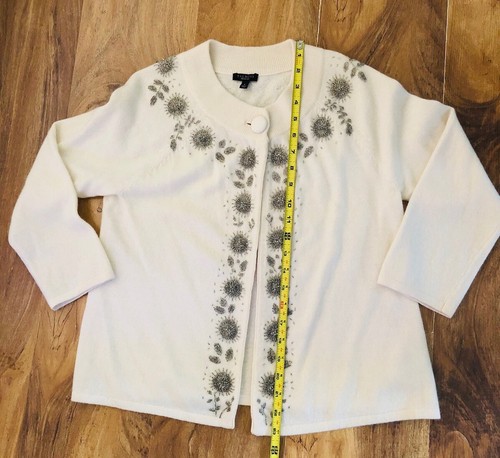NWOT Talbots Women Lambswool Angora Ivory Sweater Bead Embroidery Size Small - Bild 11 von 12