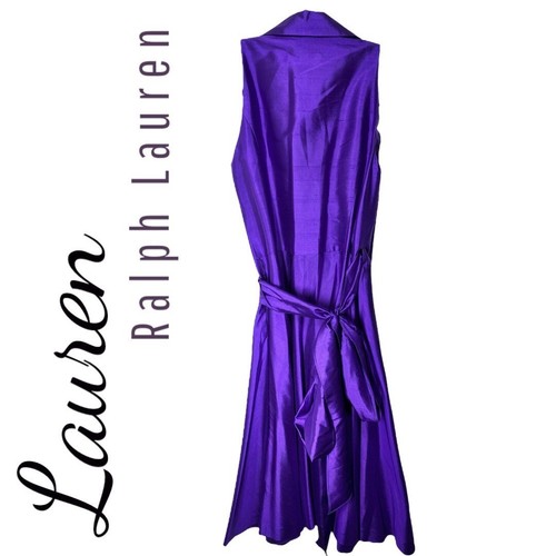 LAUREN RALPH LAUREN PURPLE RAW SILK WRAP A-LINE DRESS, SIZE 12 - Picture 9 of 10