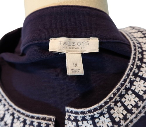 TALBOTS Embroidered Neckline Shift Dress Size 1X Boho Preppy Nautical Navy Blue - Picture 6 of 7