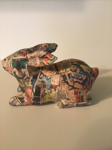 Vintage Paper Mache Rabbit Made From Vintage Funny Papers. - Picture 2 of 10